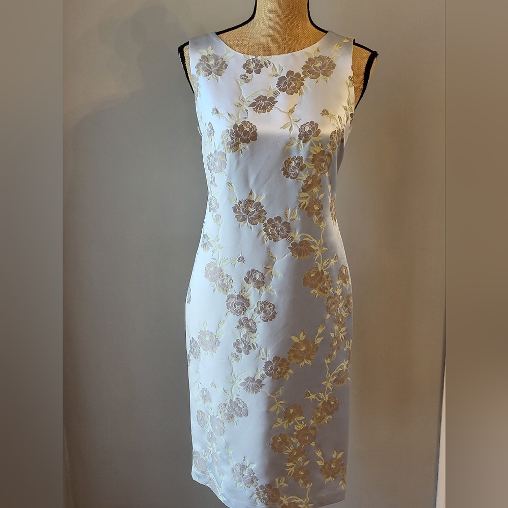 Elegant Floral White and Gold Dress